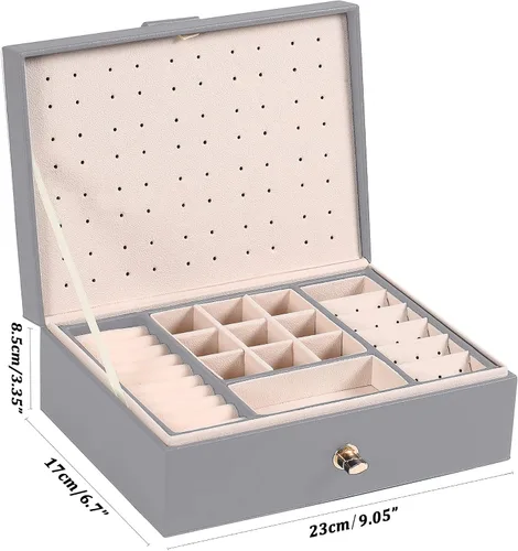 Miniatura 7 de QBestry Organizador de aretes de tuerca para mujeres y niñas caja de joyería gris para aretes collar organizador de joyas caja de aretes para mujer
