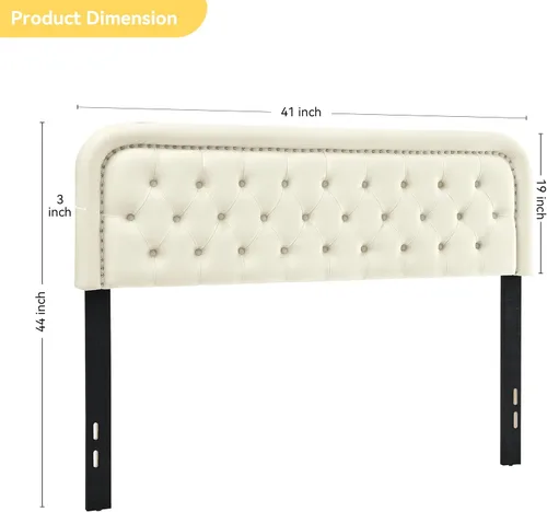Miniatura 2 de Cabecera capitonada tapizada de tamaño individual – Cabecera de madera maciza con botones con altura ajustable – Cabecera moderna acolchada