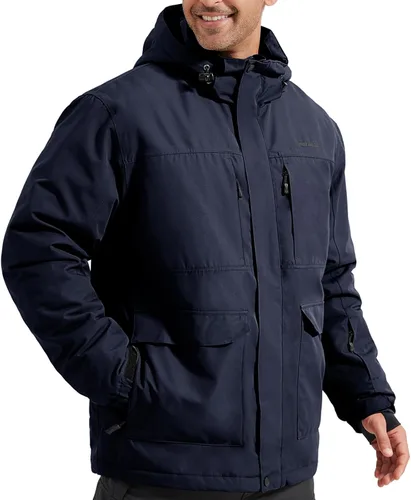 Miniatura 17 de FREE SOLDIER Chaqueta de esquí impermeable para hombre, con forro polar, abrigo de nieve cálido de invierno con capucha costuras totalmente selladas