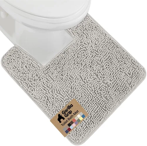 Gorilla Grip - Tapete de baño afelpado, absorbente, peludo, de felpilla, para base de inodoro cuadrada, reverso de goma, suave, de microfibra, claro