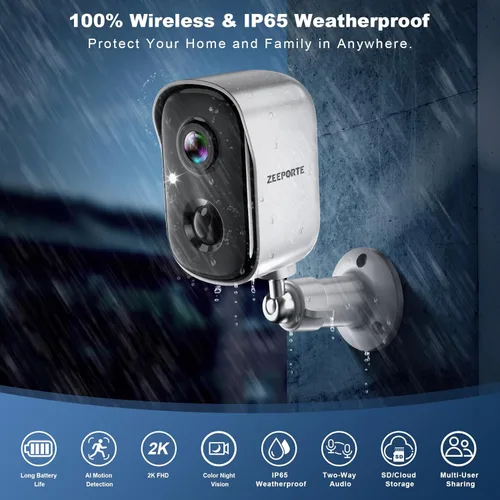 Miniatura 4 de Cámaras de seguridad inalámbricas para exteriores, cámara de interior alimentada por batería de 2K/cámara WiFi para seguridad del hogar