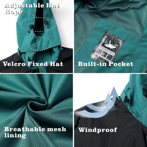 Miniatura 34 de GIISAM Chaqueta de lluvia para hombre, impermeable, ligera, para exteriores, rompevientos con capucha