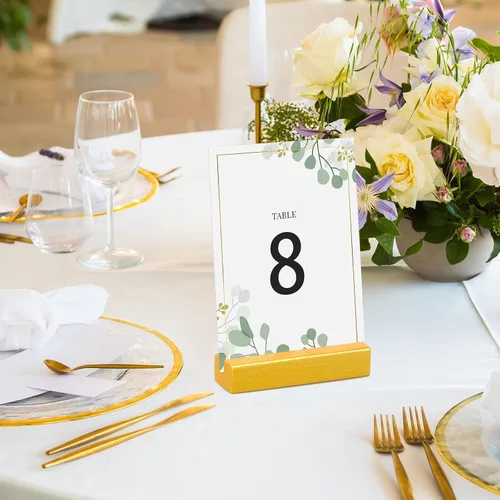 Miniatura 7 de Chunful 24 soportes dorados para números de mesa de madera, soporte para tarjetas de mesa de boda, soporte de nombre, exhibición de fotos, menú