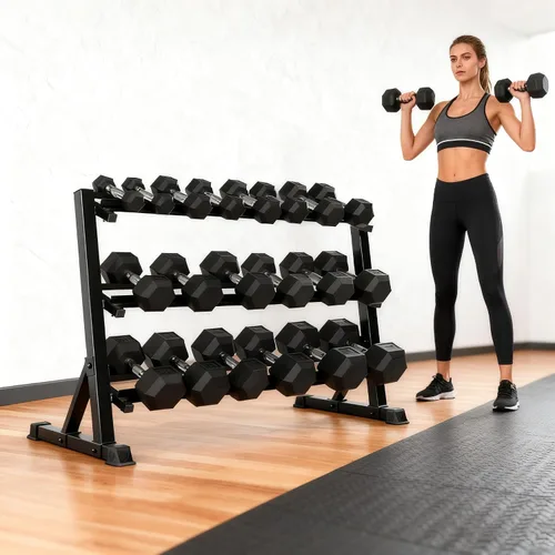 Juego de mancuernas de 250kg, 225kg, 150kg con estante, pesas hexagonales de goma recubiertas para gimnasio en casa, construcción duradera, diseño