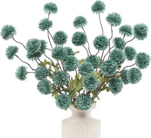 Miniatura 32 de DuHouse 6 piezas de flores artificiales de seda falsa pompón, mini rosa falsa pequeña con tallos para ramos de bodas, centros de mesa, jarrones, Café