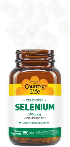 Miniatura 3 de Country Life Selenio, sin levadura, apoya la salud inmunológica, 100 mcg, 180 tabletas, sin gluten, vegano, halal (paquete de 2)