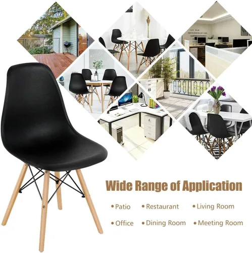 Miniatura 8 de DORTALA Sillas de comedor premontadas, sillas de plástico con patas de madera, respaldo ergonómico, sillas sin brazos de estilo moderno para sala