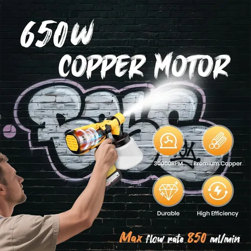 Miniatura 2 de Pulverizador de pintura inalámbrico con 2 baterías, kit de pistola de pintura manual HVLP de 650 W de 21 V, 6 boquillas y 3 patrones