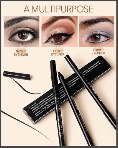 Miniatura 5 de Lápiz delineador de ojos de gel a prueba de manchas negro impermeable con sacapuntas, a prueba de decoloración, lápiz delineador de ojos suave, 2
