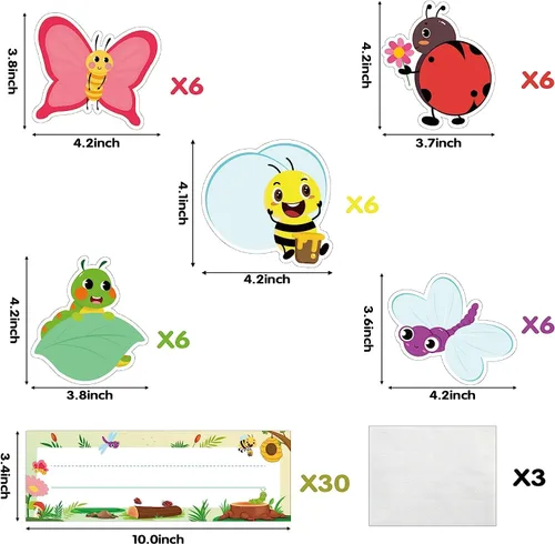 Miniatura 2 de BeYumi Juego de 60 placas de identificación de insectos, detalles de aula, etiquetas de nombre para el regreso a clases, mariposa, mariquita, abeja