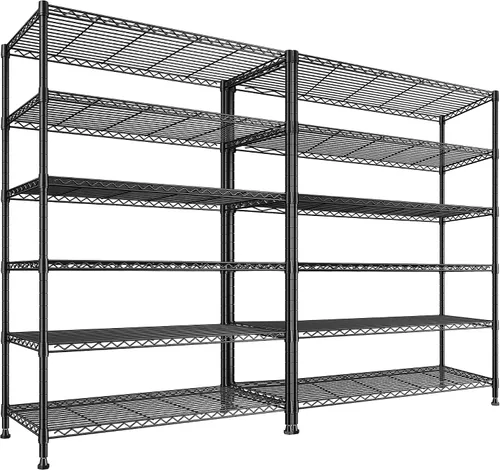Miniatura 12 de REIBII Estantería de almacenamiento de 75''H de metal, estantería de 6 niveles con cable para despensa, estantería de garaje ajustable de 1200LBS