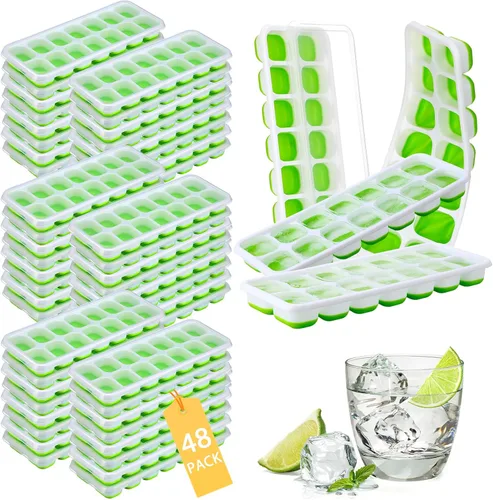 Miniatura 7 de Rtteri Paquete de 36 bandejas de hielo de silicona para congelador, moldes flexibles de 14 cubos, bandejas apilables de fácil liberación con tapa