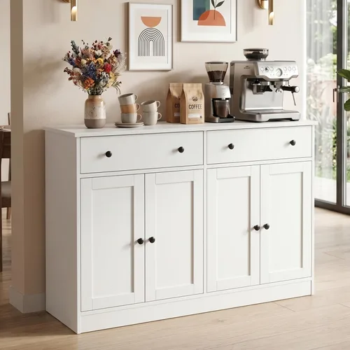 Miniatura 8 de holzart Armario de almacenamiento de buffet negro con 4 puertas, gabinete de barra de café de 49 pulgadas de ancho, aparador de buffet de cocina
