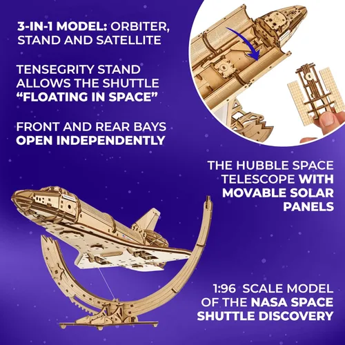 Miniatura 3 de UGEARS Descubrimiento del transbordador espacial de la NASA - Modelos de madera para construir para adultos - Kit de modelo de transbordador