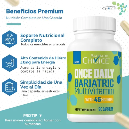 Miniatura 2 de Bariatric Choice Multivitamínico bariátrico una vez al día con 45 mg de hierro, cápsula fácil de tragar, vitamina para pacientes de cirugía