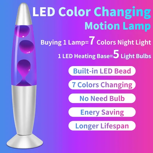 Miniatura 9 de Lámparas de movimiento líquido de cera morada que cambian de color, lámpara LED de magma de 13 pulgadas para adultos y niños, luz nocturna 2-Púrpura