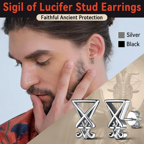 Miniatura 2 de FaithHeart Satan Baphomet - Aretes de cabeza de calavera de cabra para hombres y mujeres aretes punk de acero inoxidable con embalaje de regalo