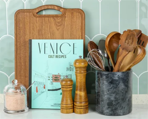 Miniatura 2 de HillSpring Soporte para utensilios de cocina de mármol negro, organizador de utensilios con peso para encimera, cubo enfriador de vino con base