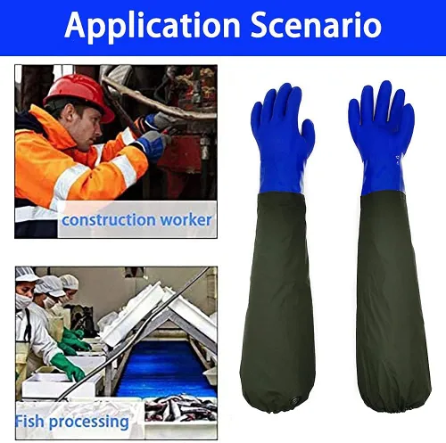 Miniatura 7 de Guantes largos de goma impermeables, guantes de estanque, 28 pulgadas de longitud de hombro aislados con revestimiento de PVC, resistentes a