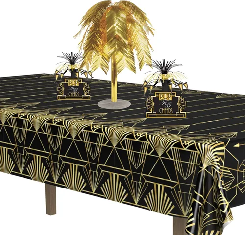 Miniatura 4 de Beistle Mantel de 2 piezas de gran 1920, decoración Art Deco y decoraciones de mesa para fiestas, decoración de Hollywood, cubierta de plástico