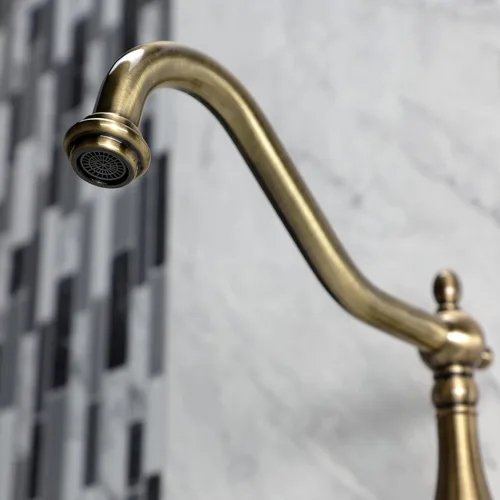 Miniatura 4 de Kingston Brass Heritage - Grifo de cocina de montaje en pared central de 8 pulgadas, latón antiguo