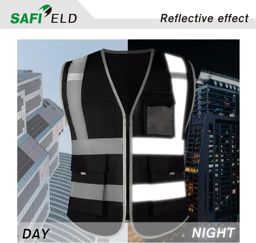 Miniatura 4 de Chaleco de trabajo reflectante de seguridad, paquete de 6 para hombres y mujeres, con 8 bolsillos y cremallera, ropa exterior de construcción