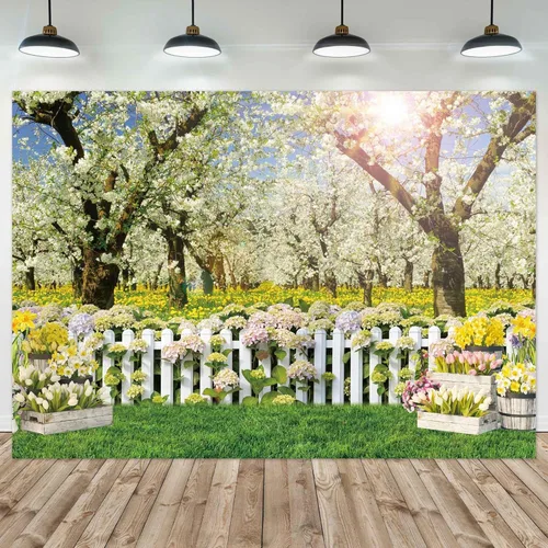 Telón de fondo de primavera de poliéster de 7 x 5 pies, paisaje natural, árbol de bosque, fondo de fotografía para niños, cumpleaños, boda, baby