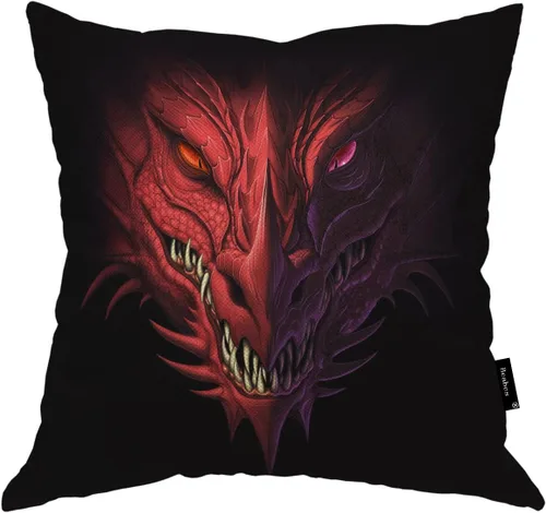 Funda de almohada de dragón, cabeza de dragón rojo enojado, funda de cojín cuadrada suave, decoración del hogar para sofá, dormitorio, automóvil,