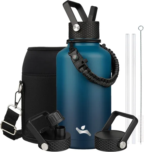 Miniatura 122 de Konokyo - Botella de agua aislada de 18 onzas, botellas deportivas de acero inoxidable con 3 tapas, verde militar