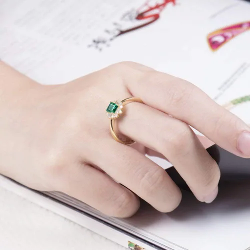 Miniatura 6 de Lanmi Anillo de oro amarillo de 14 quilates con diamantes naturales de esmeralda para mujer, compromiso de compromiso de boda, aniversario