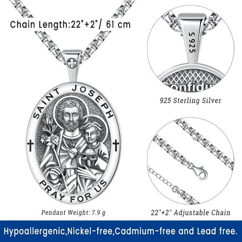 Miniatura 89 de Eusense Saint Necklace Sterling Silver 925 Protection Jewelry for Men Women Patron St Medals Amulet Pendant