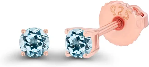 Miniatura 2 de Aretes tipo dormilona de plata de ley 925 chapados en oro de 14 quilates, hipoalergénicos, de 0.118 pulgadas, redondos, con piedra natal genuina
