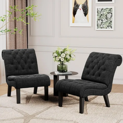 Miniatura 3 de Alunaune Silla de sala de estar, silla decorativa moderna, tapizada sin brazos, silla de dormitorio, sofá y respaldo de tela, sillón reclinable