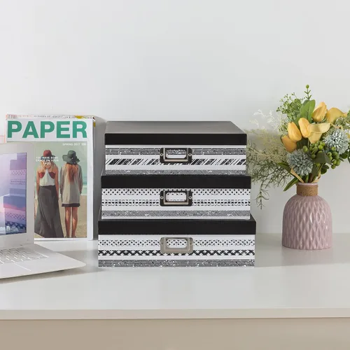 Miniatura 2 de SLPR Cajas de almacenamiento decorativas con tapas para decoración del hogar, juego de 3: almacenamiento de fotos en blanco y negro, cajas de cartón