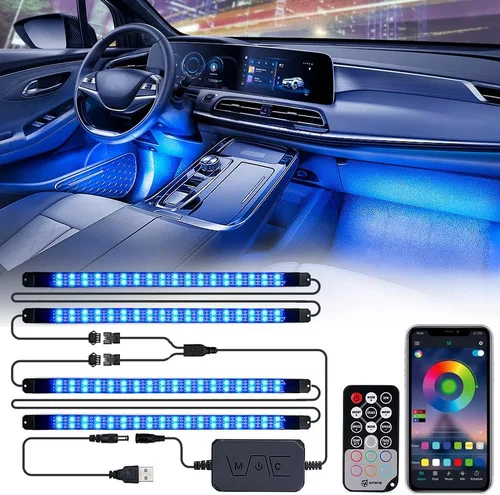 Miniatura 8 de Xprite Luces interiores de auto RGB mejoradas de 144 LED con control de aplicación inteligente/control remoto inalámbrico, modo de sincronización