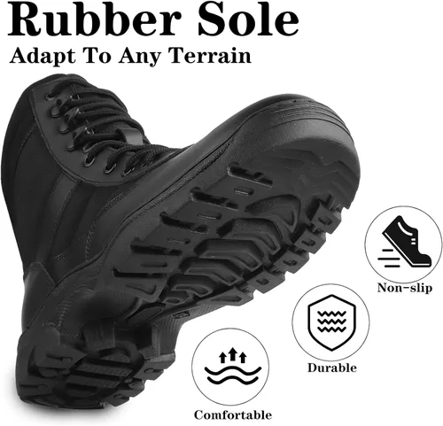 Miniatura 4 de Botas tácticas militares de combate para hombre, con cremallera lateral, botas de trabajo para el ejército y la policía, antideslizantes para tareas