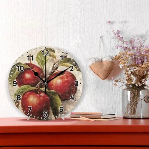 Miniatura 2 de Reloj de pared sin tictac de 10 pulgadas – Reloj redondo silencioso de cuarzo con pilas de manzanas vintage para el hogar, oficina, cocina, aula