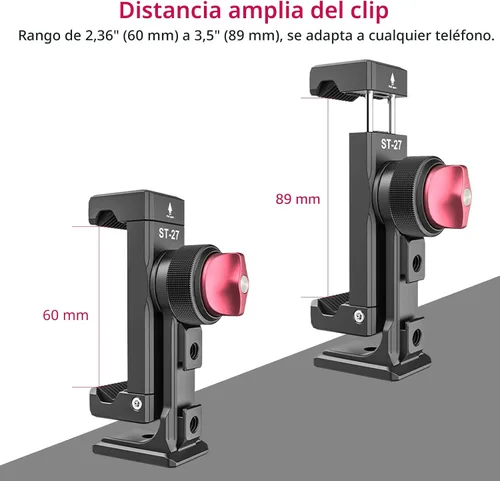 Miniatura 5 de Soporte de trípode de metal para teléfono, 3 zapatos fríos y puerto de arca, adaptador de trípode para teléfono inteligente de 360 ° para iPhone 17