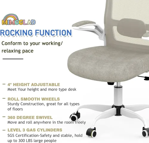 Miniatura 5 de Mimoglad Silla de oficina en casa, silla ergonómica de escritorio con respaldo alto con soporte lumbar ajustable y cojín de asiento grueso, silla