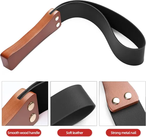 Miniatura 3 de Fusta de Cuero con Mango de Madera Antideslizante, Fusta de Equitación para Caballos, Fusta Ecuestre de 19'' Negro