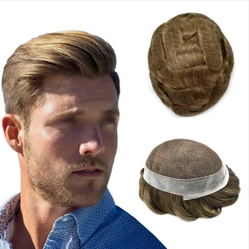 Miniatura 59 de French Lace Mens Toupee Sistema de cabello humano Toupee para hombres Pieza de cabello humano real invisible PU línea capilar natural protesis
