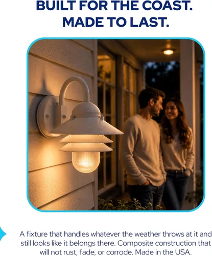 Miniatura 8 de KastLite Aplique Náutico de Pared para Exteriores - Farol Costero No Metálico Resistente al Óxido e Impermeable - Luminaria Certificada UL