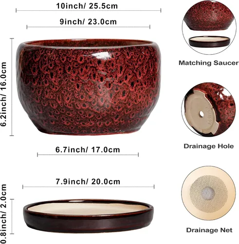 Miniatura 3 de SQOWL Maceta de cerámica para plantas - Maceta de cerámica de 6 pulgadas para interiores y exteriores, maceta decorativa para plantas con orificio
