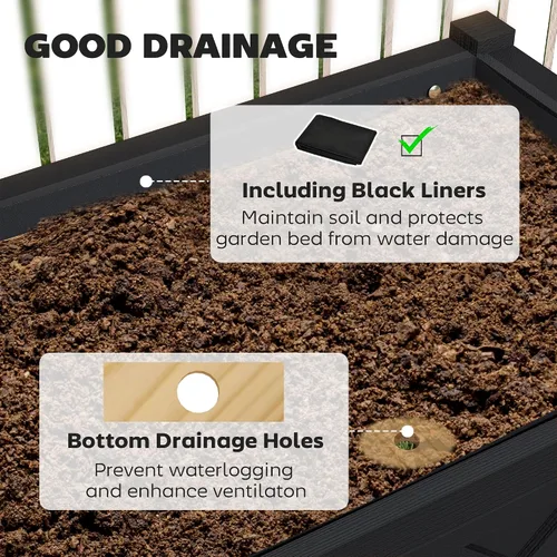 Miniatura 4 de Outsunny - Jardinera elevada de madera con estante de almacenamiento, orificios de drenaje y forro para el patio trasero, la terraza, el balcón, 47
