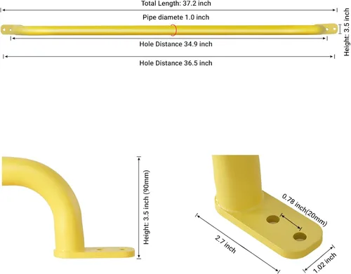 Miniatura 2 de Asa de escalera amarilla de 37 pulgadas de largo (1 par) – Asa de agarre larga de metal, barras de agarre para columpios, agarraderas de mano