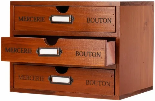 Miniatura 19 de Caja de almacenamiento de madera, organizador de escritorio rústico con 3 cajones, accesorios de escritorio de oficina, estante grande