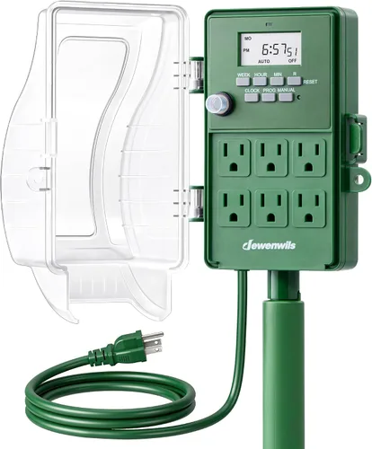 Miniatura 9 de DEWENWILS - Temporizador digital para exteriores, temporizador de tiempo multi-zócalo, impermeable, 6 salidas de jardín, cable de extensión de 6 ft