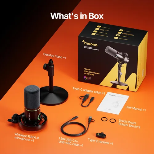 Miniatura 9 de MAONO PD200W Micrófono inalámbrico híbrido para podcast para PC, micrófono USB dinámico XLR con soporte de escritorio, software, cancelación