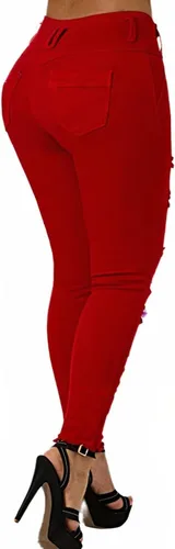 Miniatura 3 de Flamingals Pantalones de mezclilla con botones y cintura alta para mujer