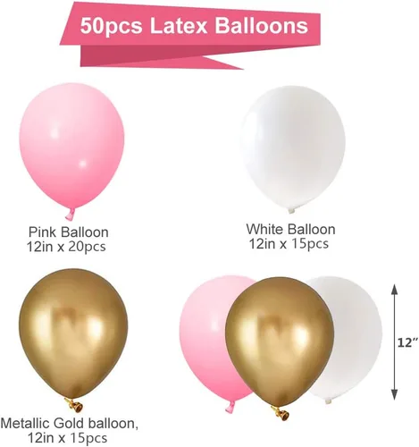 Miniatura 2 de Globos de látex rosa dorado y blanco, paquete de 50 globos de fiesta de 12 pulgadas, globos de helio para niña, baby shower, cumpleaños, despedida
